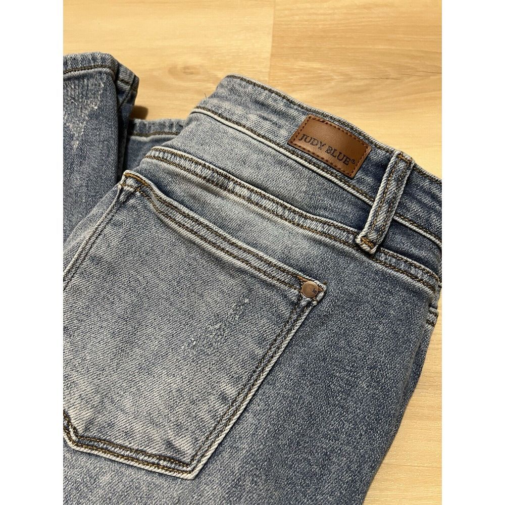 Judy Blue Jeans Womens 7/28 Blue Denim Distressed Boyfriend Fit‎ Stretch